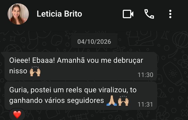 Mensagem de Letícia contando o que destravou