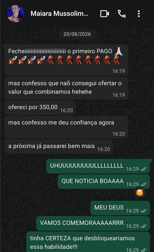 Mensagem de Maiara contando o que destravou