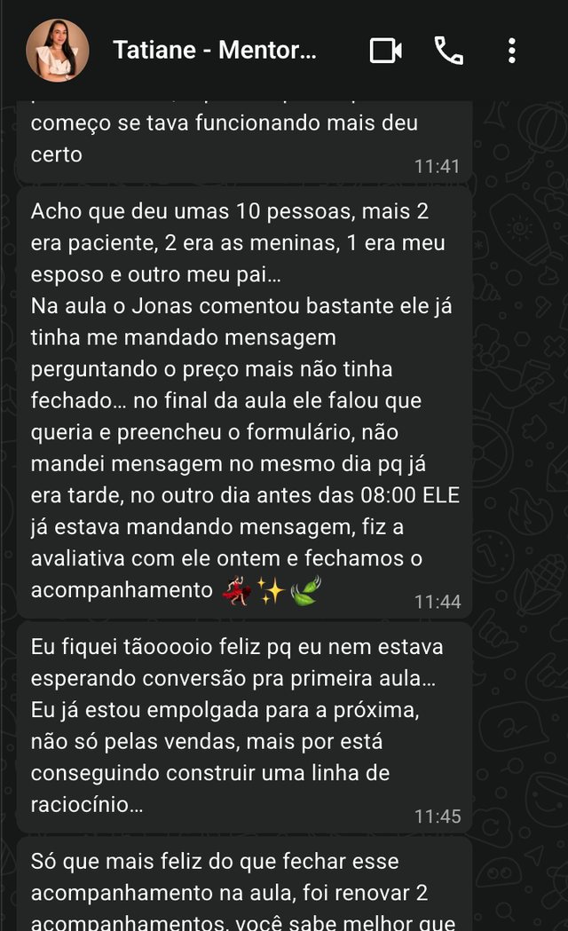 Mensagem de Tatiane contando o que destravou