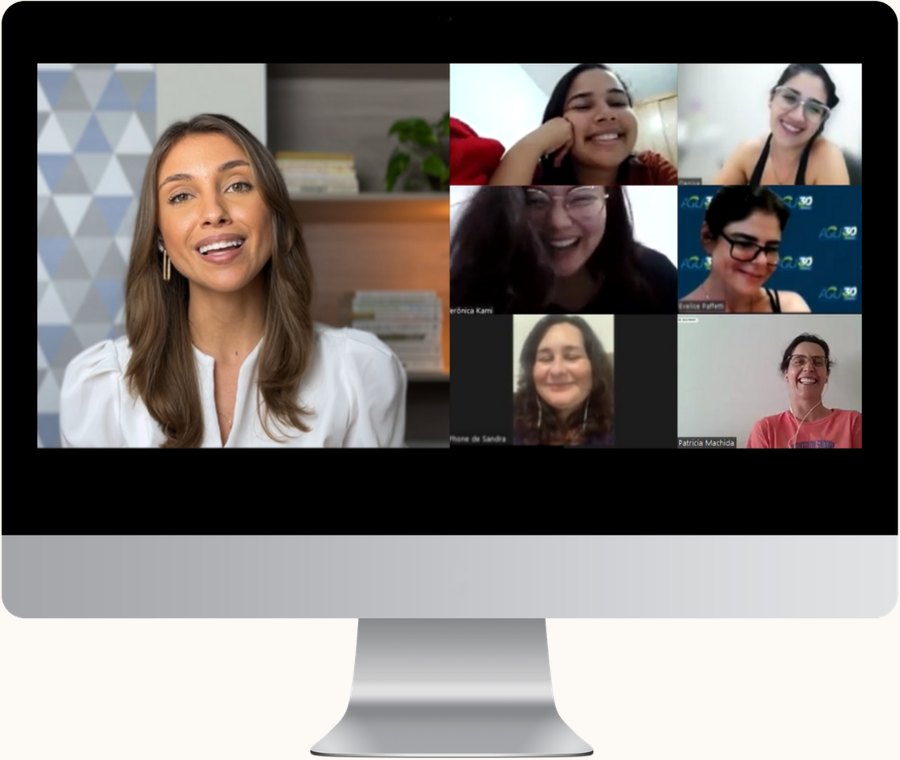 Encontro ao vivo do Clube de Execução: Ellen e as participantes na chamada em grupo